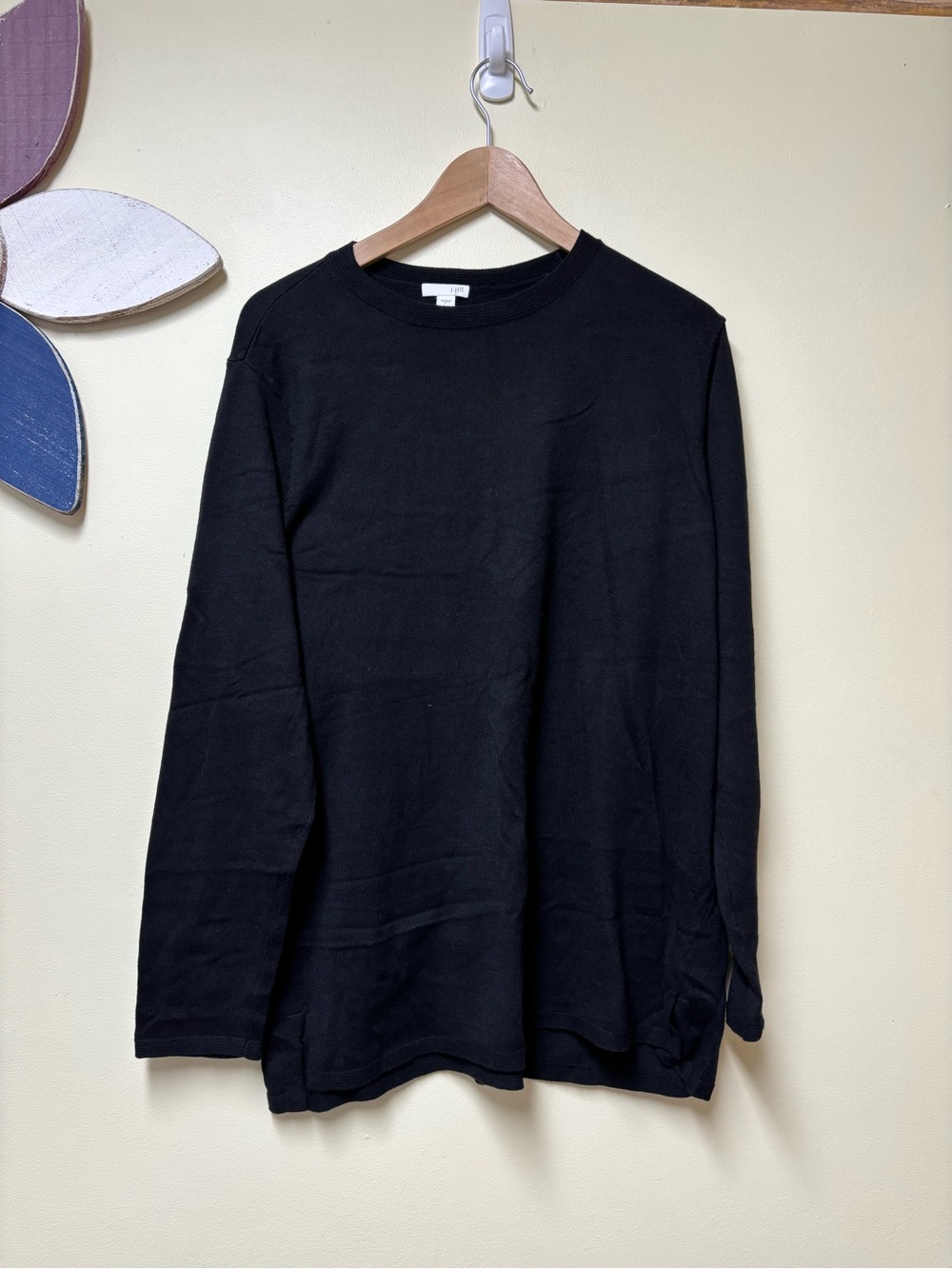 J. Jill Flowy Cotton Blend Light Black Sweater Tunic Top - Large